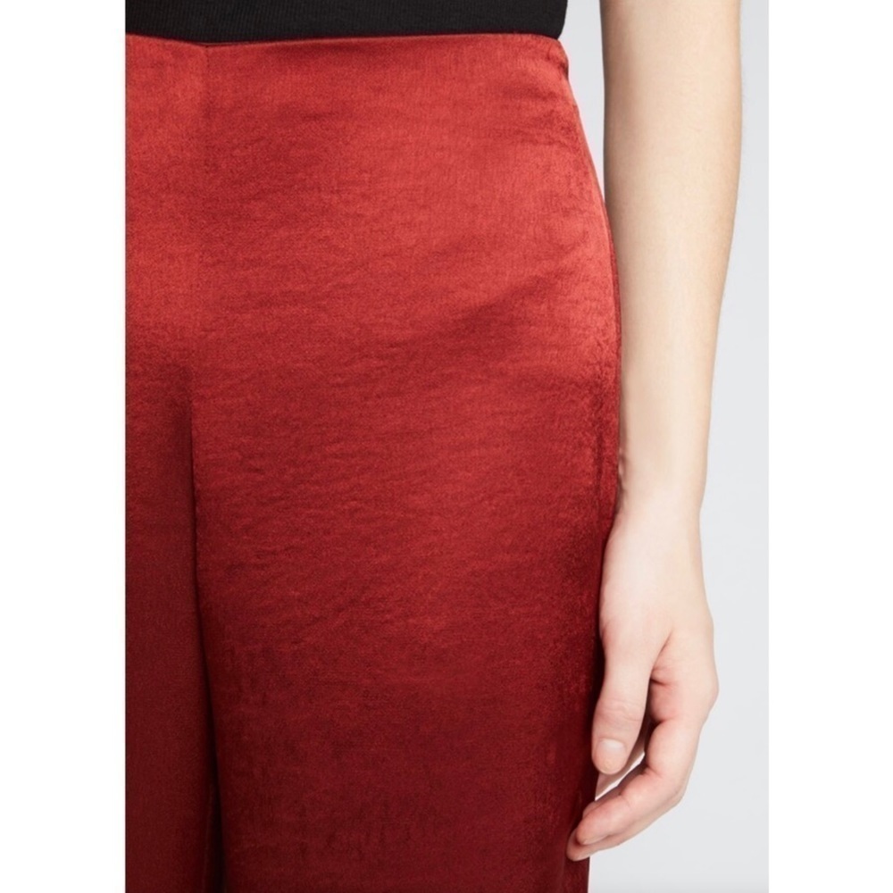 VINCE Crimson‎ Satin High Rise Wide Leg Flowy Flare Trouser Pants 6 - Picture 7 of 9